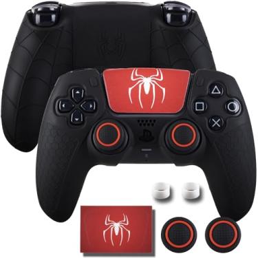 Imagem de YoRHa Capa de silicone antiderrapante para controle PS5 com tampas de polegar x 2 e adesivo x 1 (Spider Black)