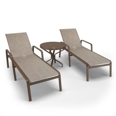 Imagem de Kit 2 Espreguiçadeiras 1 Mesinha Alumínio Marrom Tela Mocca - Aluv Móv