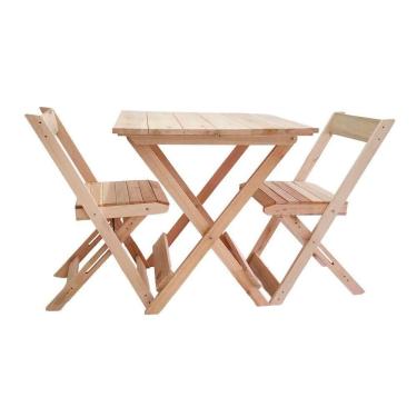 Imagem de Conjunto De Mesa Para Bar 2 Cadeiras Dobráveis Em Madeira Natural