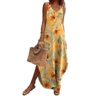 Imagem de Vestido de verão Zeagoo longo com decote em V sem mangas para mulheres