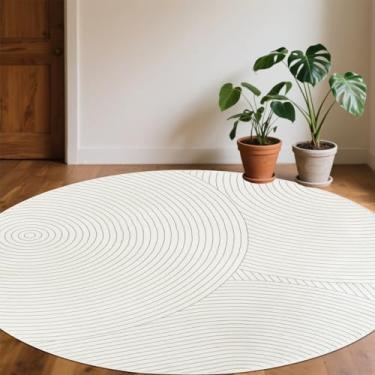 Imagem de Lacomfy Tapete grande de linha redonda, moderno, listrado, chique, macio, macio, tapete geométrico, para sala de estar, antiderrapante, lavável, redondo, redondo