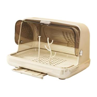 Imagem de harayaa Suporte para secagem de mamadeiras, caixa de armazenamento para mamadeiras de berçário, secador de com tampa, organizador fácil de limpar, Caqui Claro Grande