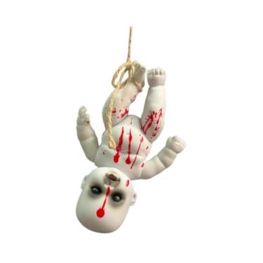 Imagem de Dynwave Adereços assustadores Boneca assustadora de Halloween pendurada com corda Decoração de terror Brinquedo Boneca assombrada Bonecas assustadoras para, Menino Pequeno