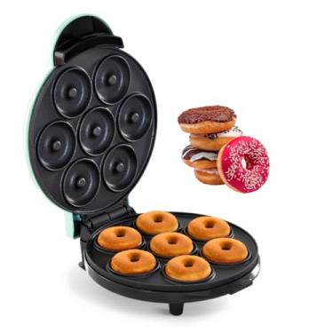 Imagem de Máquina de fazer donuts, superfície antiaderente elétrica faz 7 pequenos donuts, mini donuts, máquina de panqueca para café da manhã, lanches, sobremesas e muito mais, azul