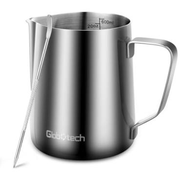 Imagem de Copo de espumador de leite de aço inoxidável – Jarra de espuma de café expresso para fazer espuma de café, jarro de espuma de latte, copo de espuma a vapor, cappuccino, chocolate quente, 600 ml