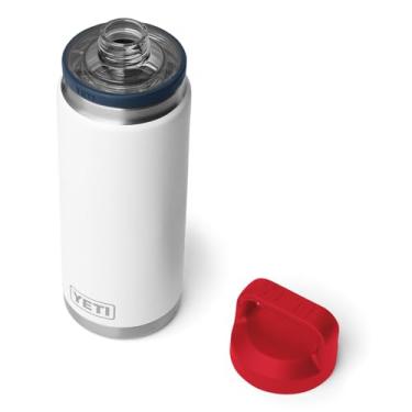 Imagem de Garrafa YETI Rambler de 740 ml, isolamento a vácuo, à prova de vazamento, aço inoxidável com Chug Cap, branco/azul-marinho/vermelho Rescue