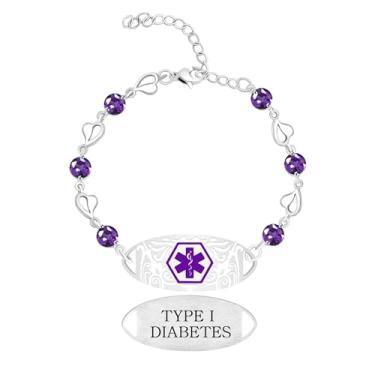 Imagem de Zircobic Pulseira de identificação personalizada com design floral elegante para mulheres e viajantes | Pulseira ajustável de alerta de 3 cores | Informações gravadas ou joias de saúde com código QR