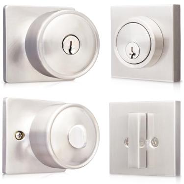 Imagem de Honeywell Cofres e fechaduras - Maçaneta de porta com fechadura, níquel acetinado, combo de entrada com chave - Fechaduras para porta da frente, quartos e uso interno - Maçanetas interiores para casas