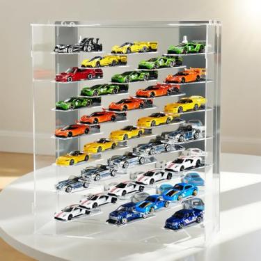 Imagem de GALUMO Estojo De Acrílico Para Exposição E Armazenamento Carros Fundidos Em Escala 1:64, Compatível Com Hot Wheels - Montagem Parede/Mesa Luzes Led Capa À Prova Poeira 33 Vagas, Máximo 40 Carrinhos
