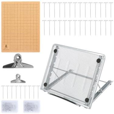 Imagem de KHZSPP Placa de cortiça de macramê com 100 pinos T 100 peças, placa de projeto de macramê de 12 × 16, grade dupla face, tábua de trança feita à mão, ecológica para fabricação de pulseiras e designs de