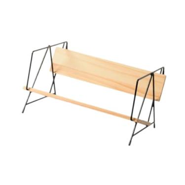 Imagem de Baoblaze Estante de mesa para armazenamento de discos de, prateleira de exposição, porta-revistas moderno, prateleira de madeira para armazenamento de, Cor de Madeira