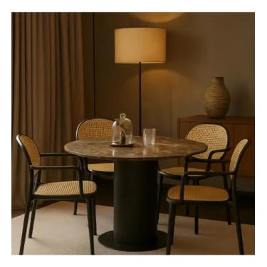 Imagem de Cadeiras De Palha Sintética Empilhaveis Design Moderno Com e Sem Braço - 04un (Com Braço, Preto/Palha)