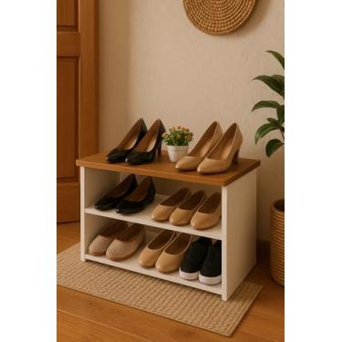 Imagem de Sapateira Banco para Hall de Entrada, 3 Prateleiras, Madeira e Branco, Montada (branco freijo)