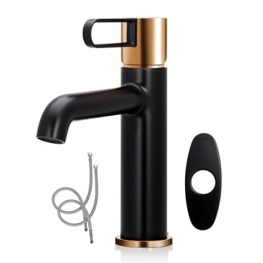 Imagem de Alphabath Torneira de pia de banheiro de barra única, torneira preta fosca, aço inoxidável moderno sem manchas