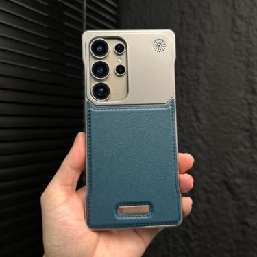 Imagem de Capa de couro luxuosa sem moldura para aromaterapia para Samsung Galaxy S25 S24 S23 Plus Ultra com proteção magnética híbrida à prova de choque (para Galaxy S25 Ultra/azul-marinho)