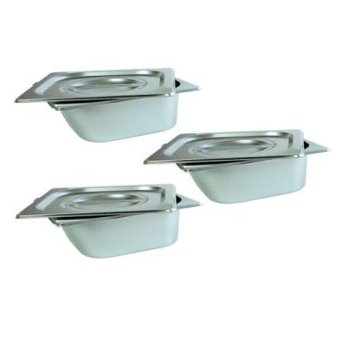 Imagem de 3 Kit Cuba + Tampa Inox Gn 1/6 16,2x17,6 Buffet/3248-15-3256 - Ke Home