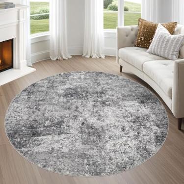 Imagem de DMOYEST Tapete redondo de 1,8 m para sala de estar, 15 x 15 cm, lavável, grande, macio, neutro, moderno, abstrato, tapete para quarto, sala de jantar, casa de fazenda, escritório em casa - cinza
