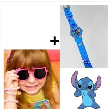 Imagem de Kit Relógio Infantil Digital Pisca Luz Led musical Personagem Stitch L