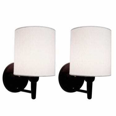 Imagem de Kit-2 Arandela Cilíndrica Md-2009 Base Preto Cúpula Em Tecido 14x15cm Branco - Bivolt