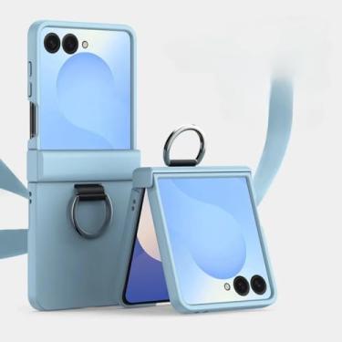 Imagem de Capa protetora para Galaxy Z Flip6 com toque de pele rígida e dobradiça (para Galaxy Z Flip6/azul celeste)