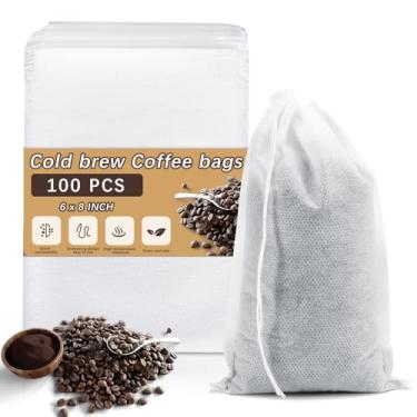 Imagem de 100 sacos de café para fermentação fria, 15 x 20 cm, sem bagunça, sacos de filtro de café descartáveis com cordão, saquinho de chá vazio grande para chá de folhas soltas, café gelado, ervas