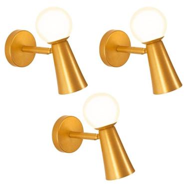 Imagem de Kit 3 Arandelas Luminária Parede Globo Articulada Dourado