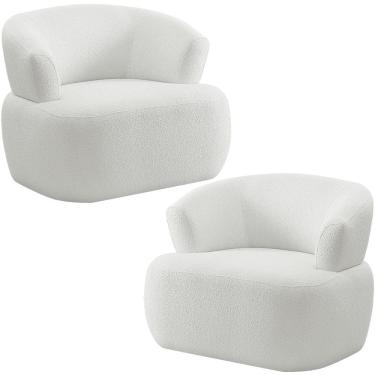 Imagem de Kit 02 Poltronas Giratória Orgânica Para Sala Living Florea M05 Bouclê Creme - Lyam Decor