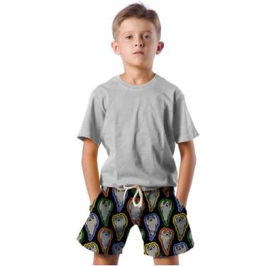 Imagem de Shorts Infantil Bermuda Calção Praia Verão Fantasma Halloween Colorido