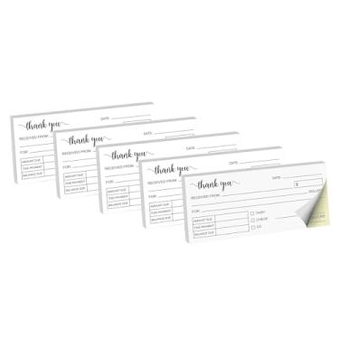 Imagem de Roll Maven Pacote com 5 livros de recibos de agradecimento, pacote com 2, 2,75 x 6, tamanho de bolso, 2 partes, sem carbono, branco/amarelo, bonito, portátil, duplicado, formulário de pedido para