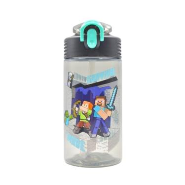 Imagem de HOX Garrafa de água infantil Minecraft reutilizável sem BPA com laço de transporte embutido, bico dobrável e canudo removível - 600 ml
