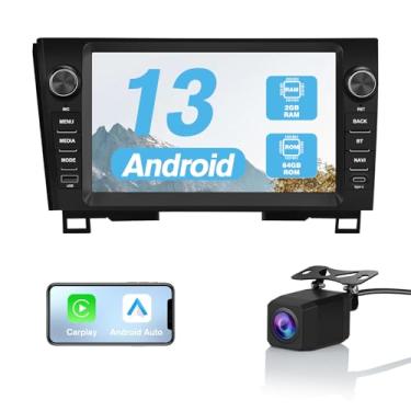 Imagem de Rádio automotivo de 9 polegadas para Toyota Tundra 2007-2013 Sequoia 2008-2018, Android 13, tela sensível ao toque, estéreo, sem fio, CarPlay, Navegação GPS, WiFi BT FM Mirror Link SWC com câmera ré