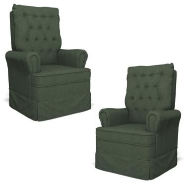 Imagem de Kit 02 Poltronas De Amamentação E Descanso Com Balanço Laís G05 Linho Verde - Mpozenato