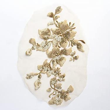 Imagem de SUNMOVE Aplique de renda de lantejoulas, bordado, aplique de costura, flor, tecido, colarinho, para vestido de casamento, vestido de noiva, artesanato "faça você mesmo" (prata dourado)