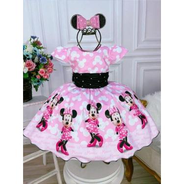 Imagem de Vestido Infantil Minnie Rosa com Pérolas para Festas e Eventos - Fabul