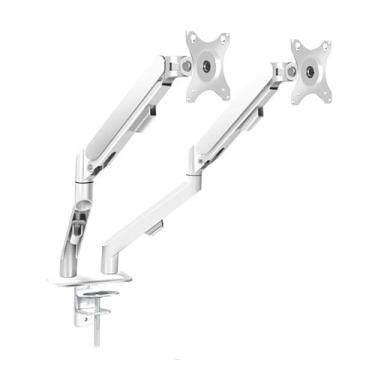 Imagem de Suporte de monitor duplo para a maioria dos Srceens de 17 a 30 polegadas, cada braço comporta no máximo 9 kg, mola a gás ajustável em altura com suporte para monitor VESA de 75 mm ou 100 mm (branco)
