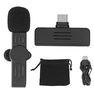 Imagem de Microfone de lapela sem fio 2.4G de longo alcance 80m Tipo C Microfone de lapela com sinal estável para streaming ao vivo, entrevistas de podcasting preto