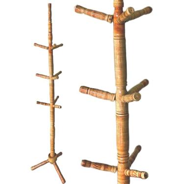 Imagem de Cabideiro de Chão Mancebo Envernizado Arara 10 Ganchos Madeira Organizador para Roupas Casacos Bolsa