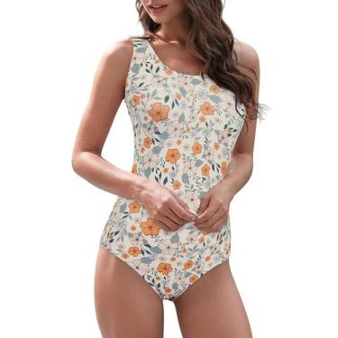 Imagem de Roupa de banho feminina American Trends, laranja, floral, XL