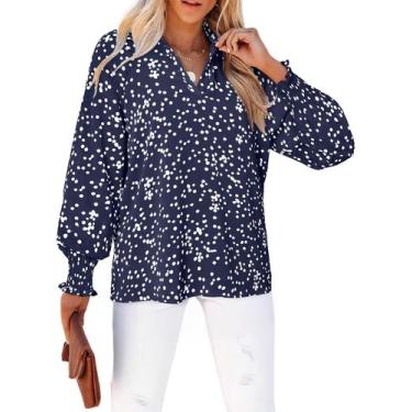 Imagem de Blusa feminina Astylish de verão com bolinhas, chiffon, azul escuro