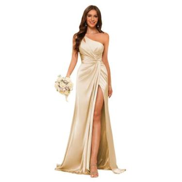 Imagem de Vestido de dama de honra vintys Mermaid Ruched Satin One Shoulder