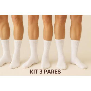 Imagem de Meia Meio Cano Masculina Feminina Algodão Unissex Pacote com 3, Pares 