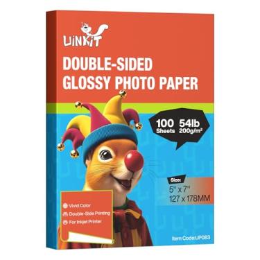 Imagem de Uinkit Papel fotográfico dupla face brilhante 100 folhas 5x7 24,5 kg jato de tinta para tinta corante 200 g/m² kPicture 5 x 7 9,5 Mil para impressora de impressão a jato de tinta (100, 5x7)