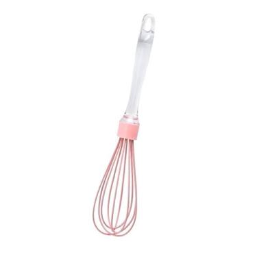Imagem de Batedor de ovos de silicone, batedor de ovos com cabo de arame rosa para cozinha doméstica e restaurante, ferramenta de cozimento para misturar, bater, mexer e espumar