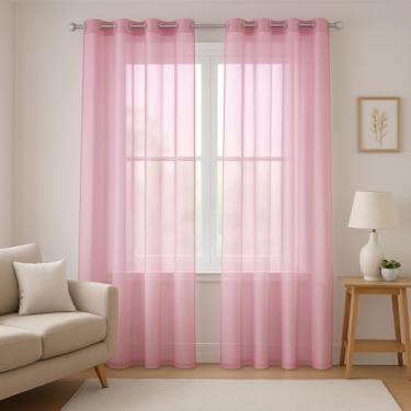 Imagem de Cortina de Para Sala e Quarto 3,00 x 2,50m com Ilhós Decorativo Transparente(Rosa,3.00 x 2.30)