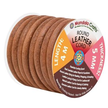 Imagem de Mandala Crafts Corda de couro legítimo de vaca redonda, corda natural de couro cru para fazer joias, trançado Kumihimo, cadarços, Rust, 5mm, 1
