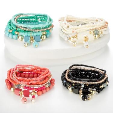 Imagem de Pulseira elástica Boho com contas coloridas empilháveis de contas de cristal modernas bijuterias presentes para mulheres, 4Pcs, Aço inoxidável, Sem Pedra Preciosa