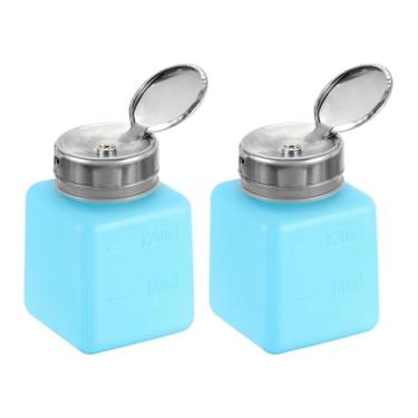Imagem de Dispensador de álcool solvente de 2 peças, 120 ml, removedor de esmalte de unhas, dispensador de líquido com cabeça de pressão de aço inoxidável para removedor de esmalte de acetona, azul