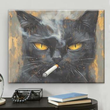 Imagem de Decoração engraçada de arte de parede de gato peculiar pôster de impressão em tela emoldurada moderna decoração de parede para casa sala de estar quarto masculino 20 x 25 centímetros