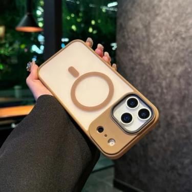 Imagem de HJZSZX Capa de celular luxuosa, fosca e translúcida, à prova de choque e com carregamento sem fio (para iPhone 16 Pro/ouro deserto)