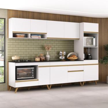 Imagem de Cozinha Modulada Completa Compacta 5 Peças Com Balcão Para Cooktop Veneza Multimóveis Mp2268 Branco Dourado
